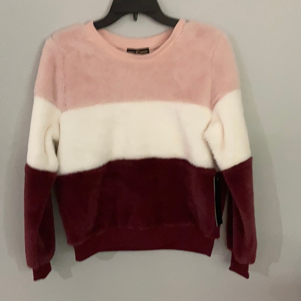 Almost Famous junior’s fleece striped sweater